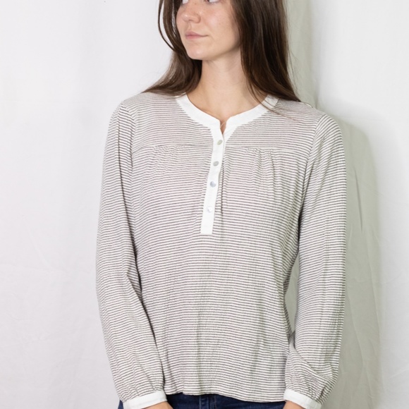 Dolan striped oversized 3/4 button down top - Picture 3 of 7